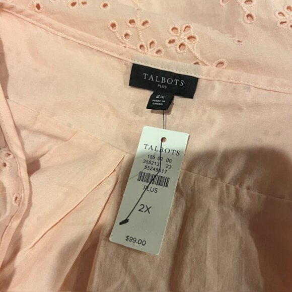 Talbots NWT Peach Eyelet Fabric Blouse Size 2X - Picture 8 of 8